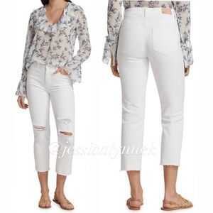 X REVOLVE High Waist Raw Hem Distressed Crop Slim Straight Leg Jeans White - 29